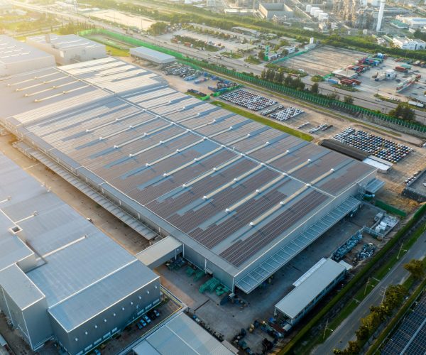 Top,View,Solar,Panels,On,Warehouse,Factory.,Solar,Photo,Voltaic